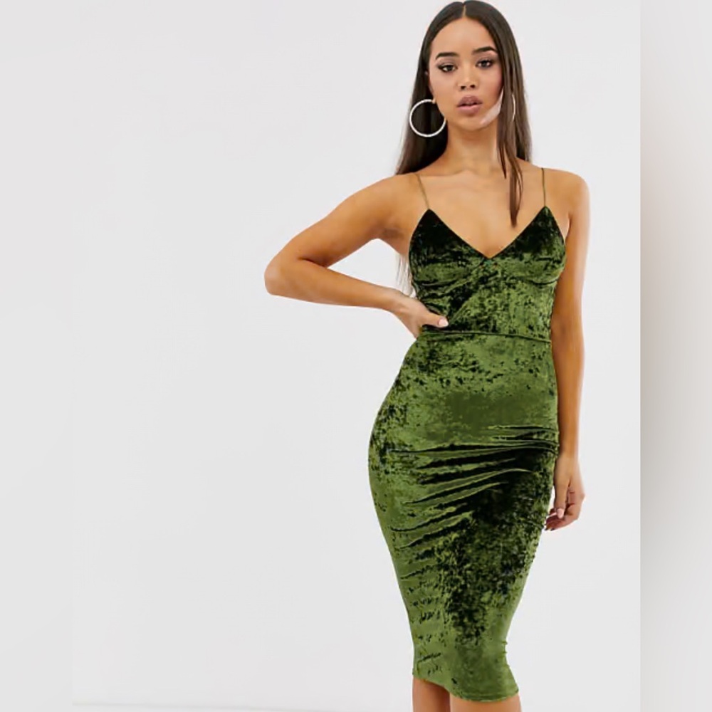 Club L London Green Velvet Midi Dress